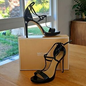Michael Michael Kors T Strap Platform Leather Stiletto Sandals